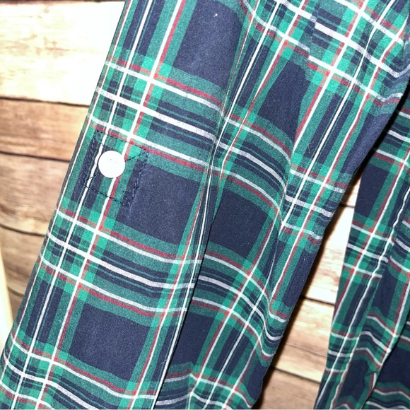 ⭐️ Talbots Plaid Button Up Roll Tab Sleeve Ruffle Front Blouse Size 12 D1 - Picture 3 of 9